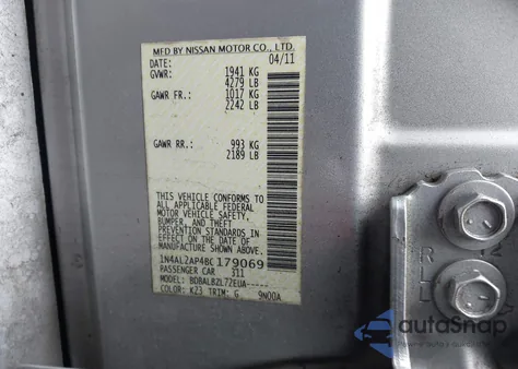 2011 Nissan Altima 2.5 S z USA, uszkodzony, nr VIN 1N4AL2AP4BC179069